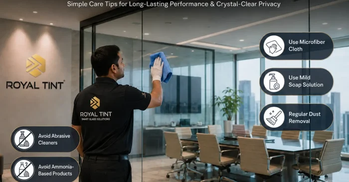 Smart glass versus traditional frosted glass in a modern interior - Royal Tint