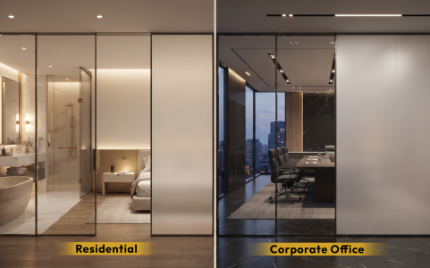 Switchable glass installed in a residential and corporate office space - Royal Tint